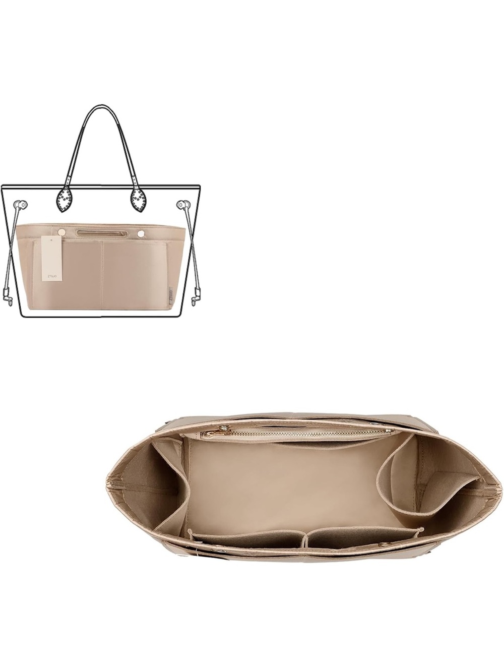 Purse Organizer Insert For Handbag & Tote Shaper Slender Medium,Silky Beige